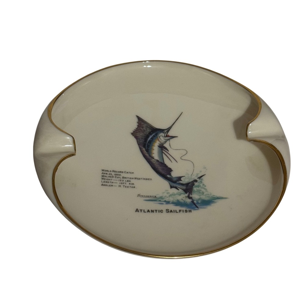 Lenox Atlantic Sailfish Cigar Ashtray Sintzenich World Record Catch Vintage USA